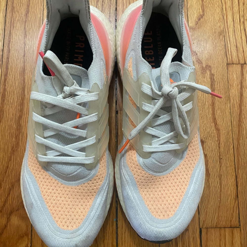 Adidas Primeblue Peach and White Athletic Shoes